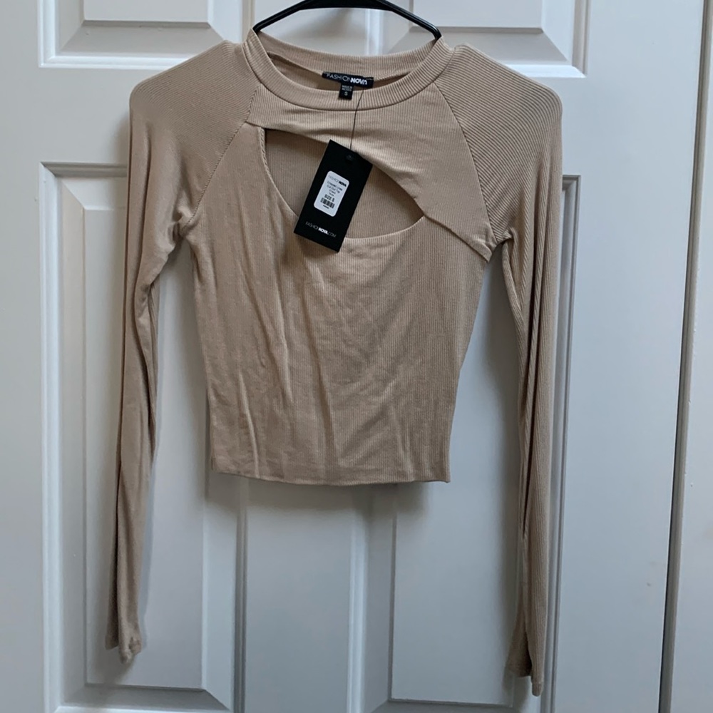 Long sleeve tan crop top from fashion nova